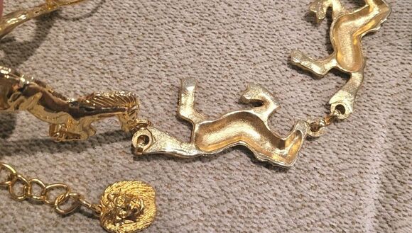 90s Vtg Statement GOLD HORSE Chain Belt / Necklace Anne Klein 2-in-1 Equestrian